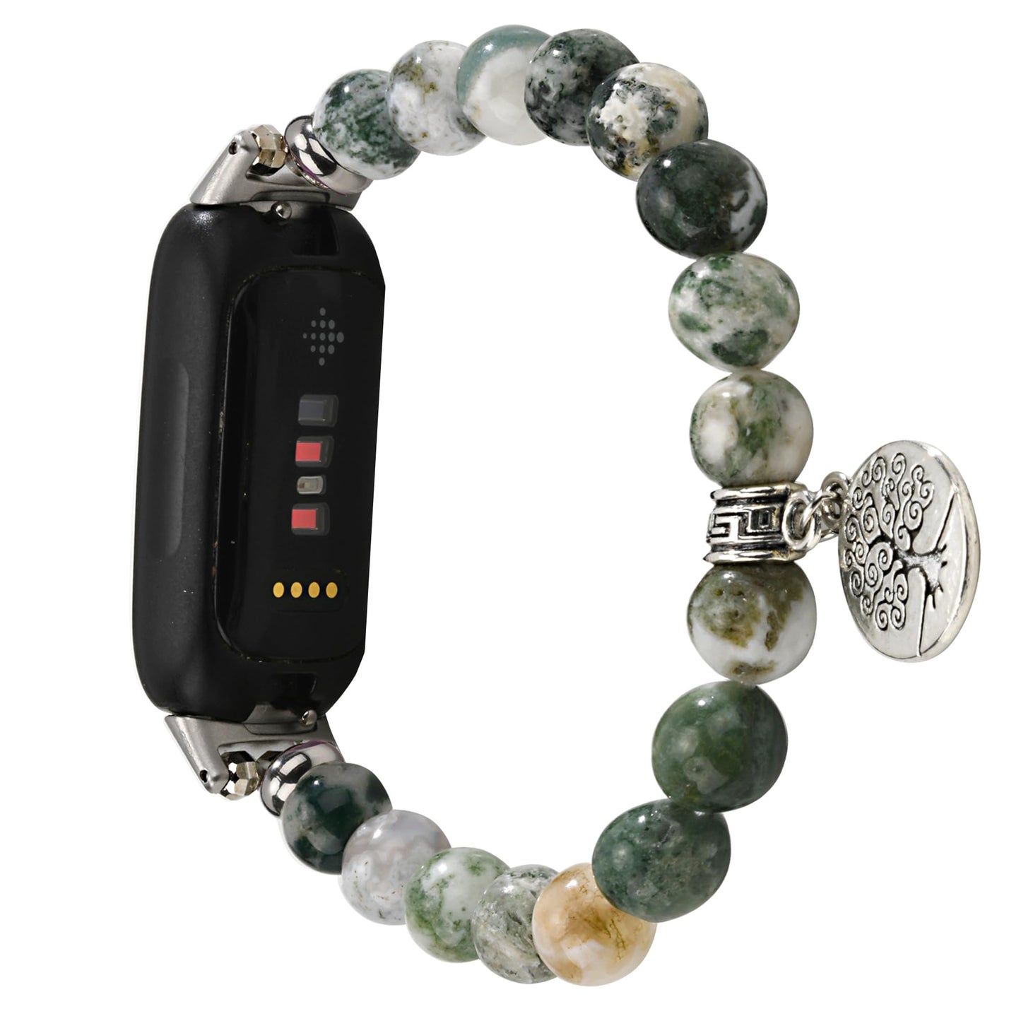 Wongeto Compatible with Fitbit inspire 3 Band Natural Gemstone Beaded Handmade Elastic Stretch Bracelet Tree of Life for fitbit insprie 3 Women (Vertical Agate)