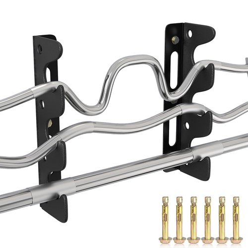 HUWAIGOU Olympic Wall Mounted Barbell Storage Rack Holder Stand Hanger, 6 Expansion Screws, Wall Mounted Weight Dumbbell Rack for Olympic Barbell, Curl Bar, Commercial or Home Gym Accessory, Black