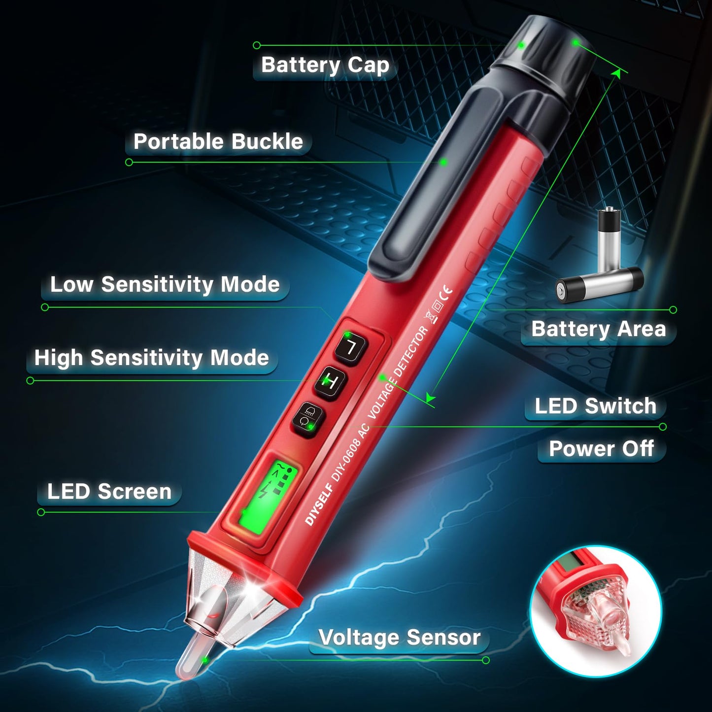 DIYSELF Voltage Tester, Dual Range 12V/48V-1000V AC, Non Contact Electrical Tester Pen with LCD Display, Buzzer Alarm, Flashlight, Live Wire Finder, Professional Circuit Detector