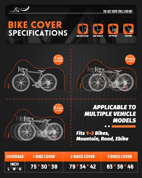 Bike Cover Waterproof | 600D Heavy Duty Bicycle Covers for 1-3 Bikes - UV, Rain, Dust & Snow Protection
