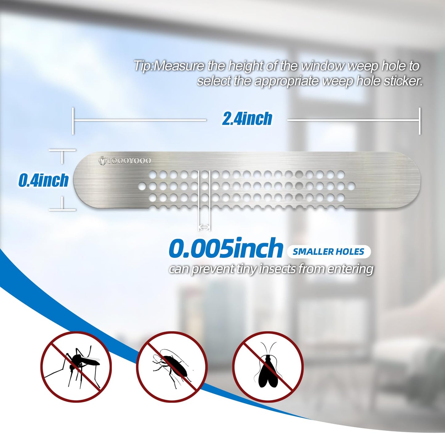 25PCS 304 Stainless Steel More Durable Window Weep Hole Screen Patch Drain Quickly PET Self Adhesive More Sticky & Waterproof (2.36in*0.39in(6cm*1cm))