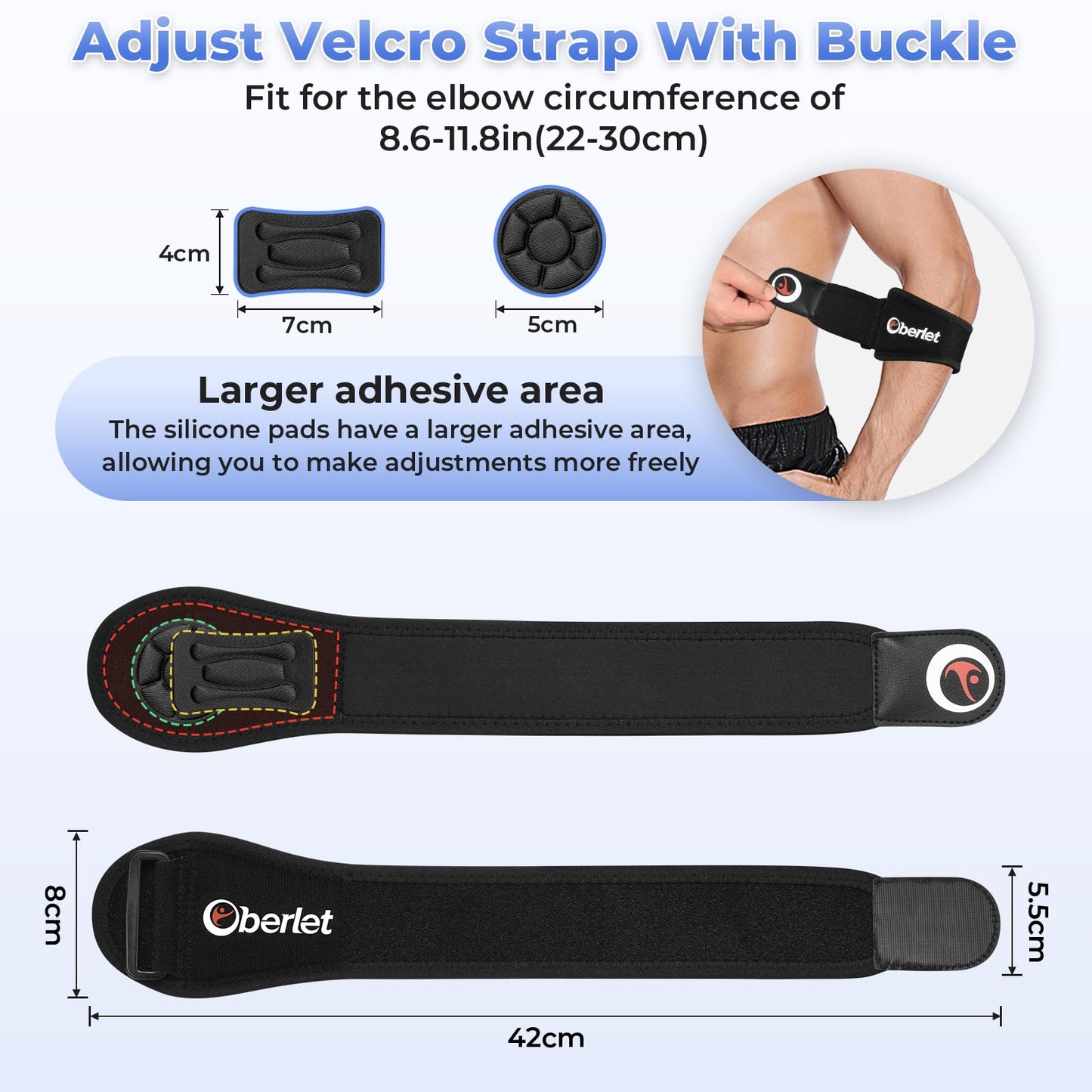 Oberlet Tennis & Golfer's Elbow Brace Strap for Men Women, Black 1 Pack