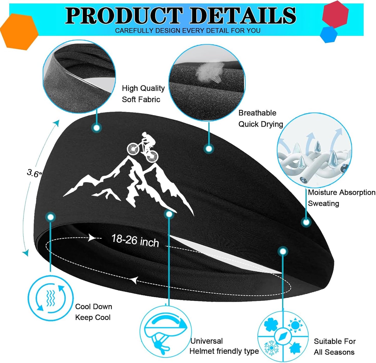 Skiennix Sport Headbands - 3 Pack Cooling Sweat Bands for Men & Women | Perfect for Workouts