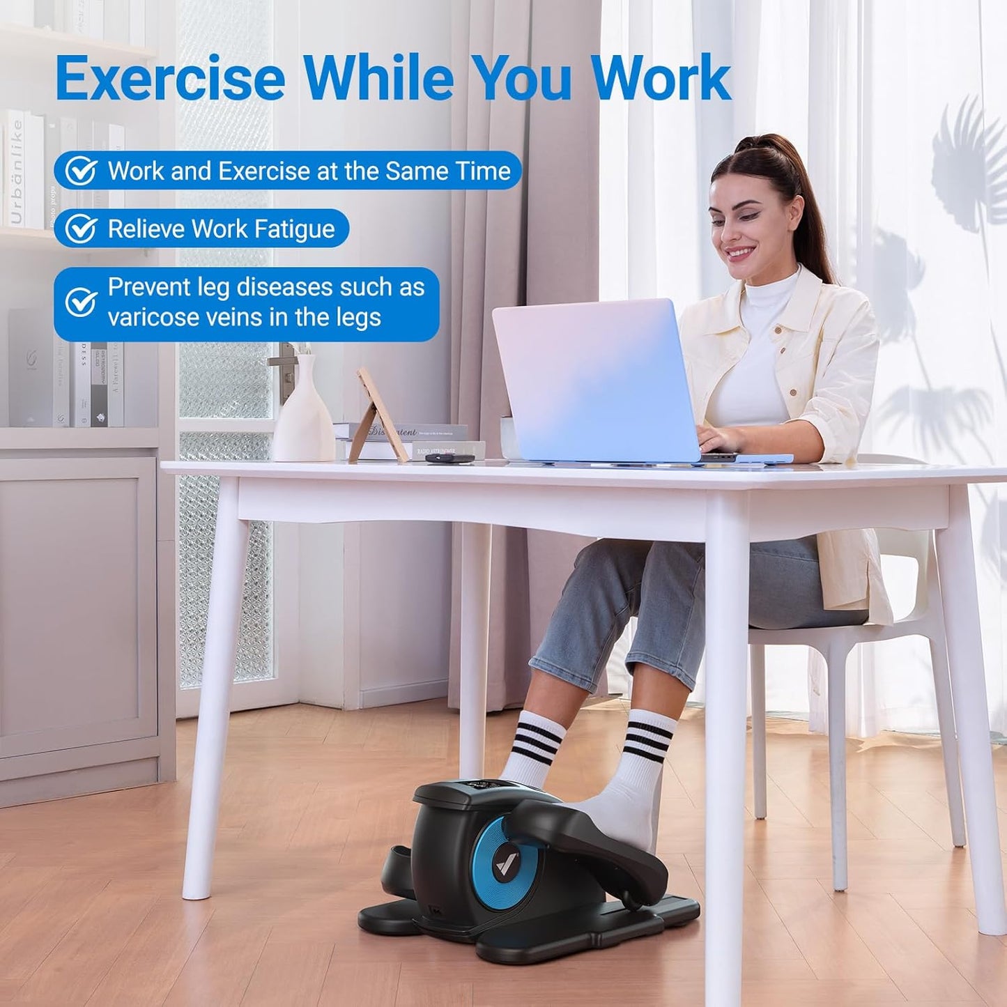 MERACH Under Desk Elliptical Machine - Portable Electric Leg Exerciser for Seniors | Fully Assembled with Remote Control & 12 Auto Modes