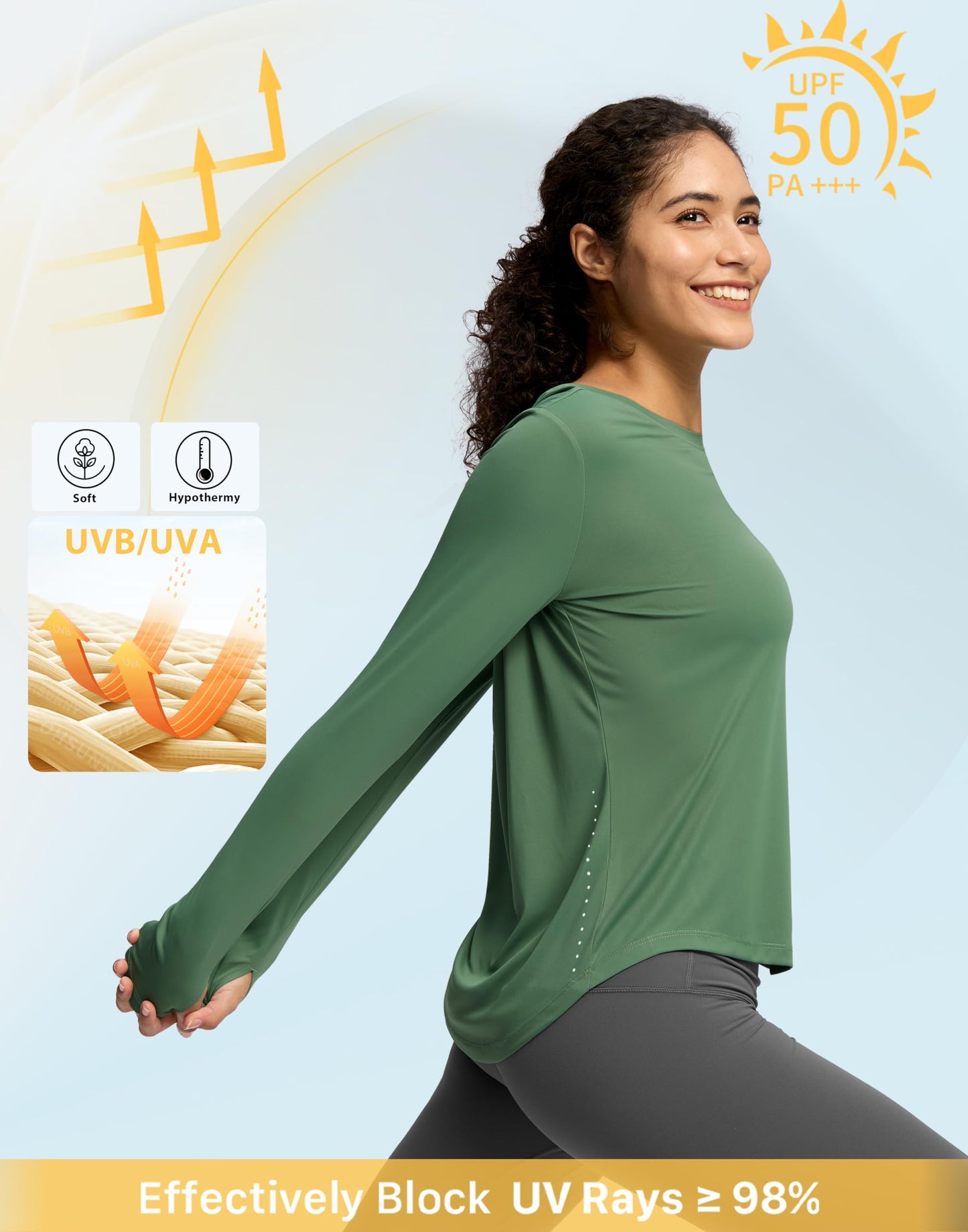 Soothfeel Women's Long Sleeve Running Shirts Workout Tops Athletic Gym Hiking T-Shirts Moisture Wicking Quick Dry Lightweight Stretchy Green M
