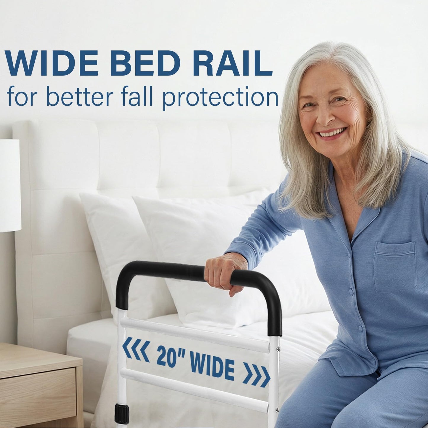 Vaunn Medical New Adjustable Bed Assist Rail Handle (Passed ASTM F3186–17 Safety Standard) and Hand Guard Grab Bar, Bedside Safety and Stability (Tool-Free Assembly)