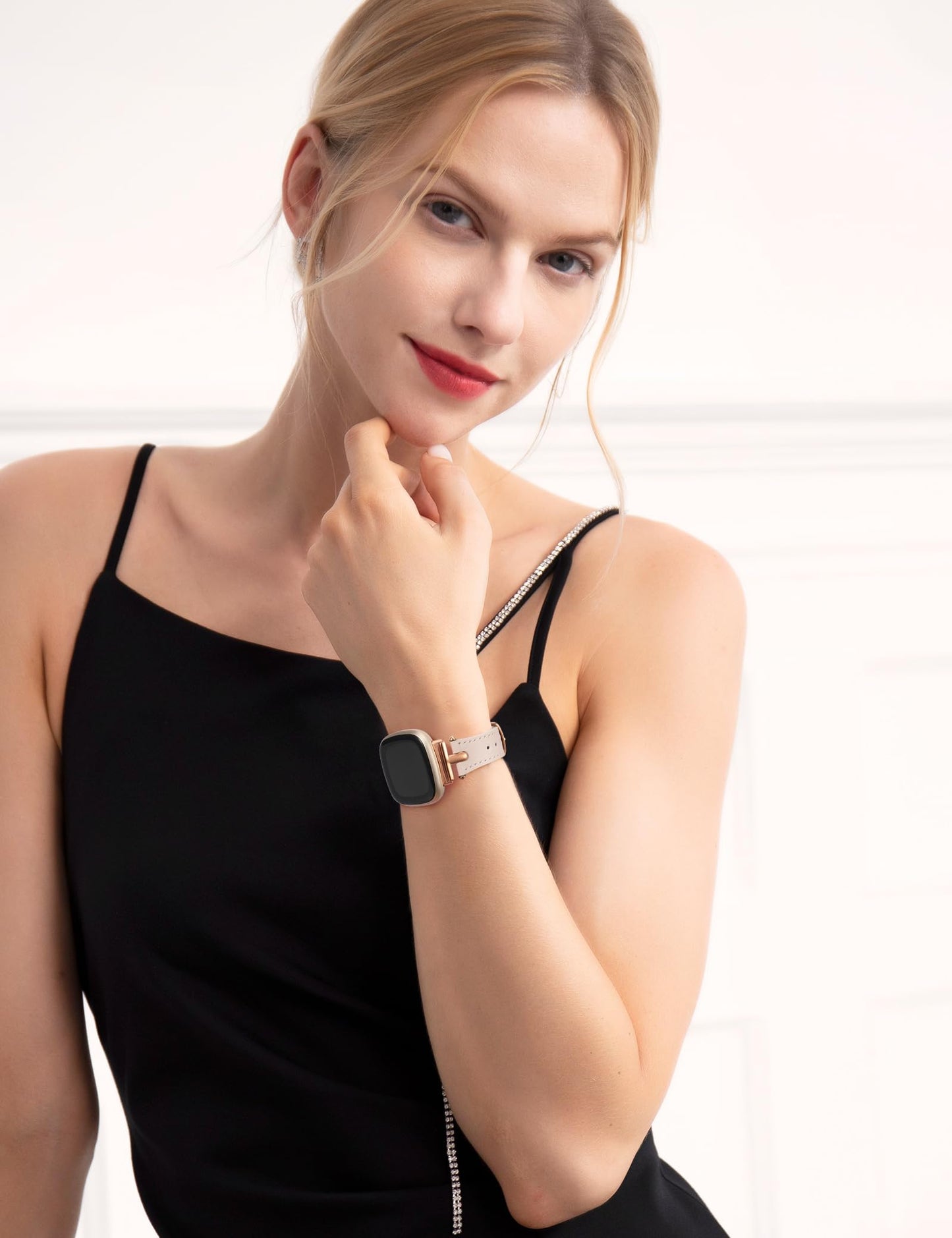 Wearlizer Leather Band Compatible with Fitbit Versa 4 Bands for Woman/Versa 3/Sense 2/Sense Bands Women, Dressy Designer T-Shape Metal Buckle Leather Strap