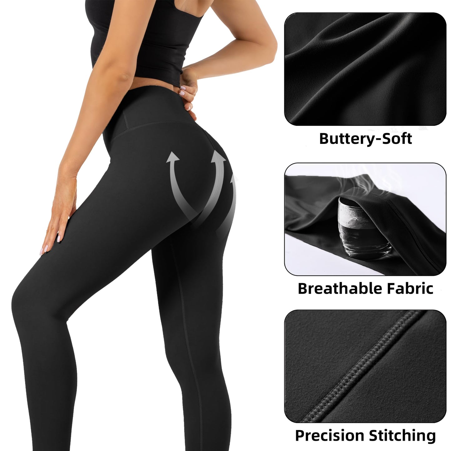 CHANAN High Waist Butt Lifting Leggings for Women Buttery Soft Breathable Yoga Pants with Hidden Pocket Tummy Control Gym Black