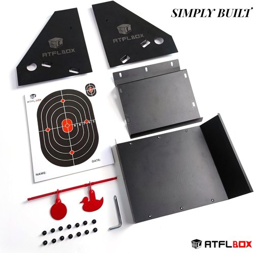 Atflbox BB Gun Target Trap - 7 x 9 Inch with 20 Paper Targets & Spinning Metal Silhouettes | Ideal for Airsoft & Rifle Shooting