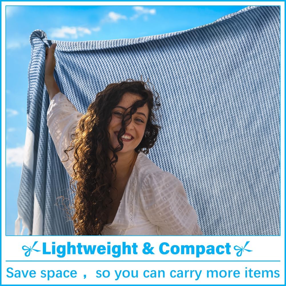 Skiennix Oversized Beach Towel - XXL Cotton Sandproof Blanket for Adults | Boho Woven Design in Blue