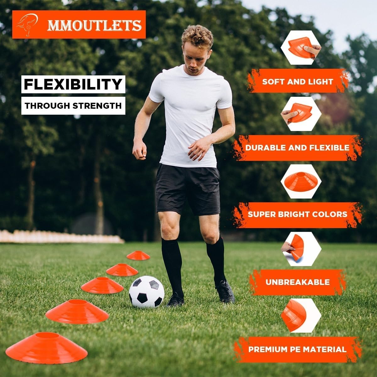 Pro-Grade Soccer Training Cones Set - Durable Agility Cones with Carry Bag & Strap Holder | 75/50/25 Pack for Sports Training