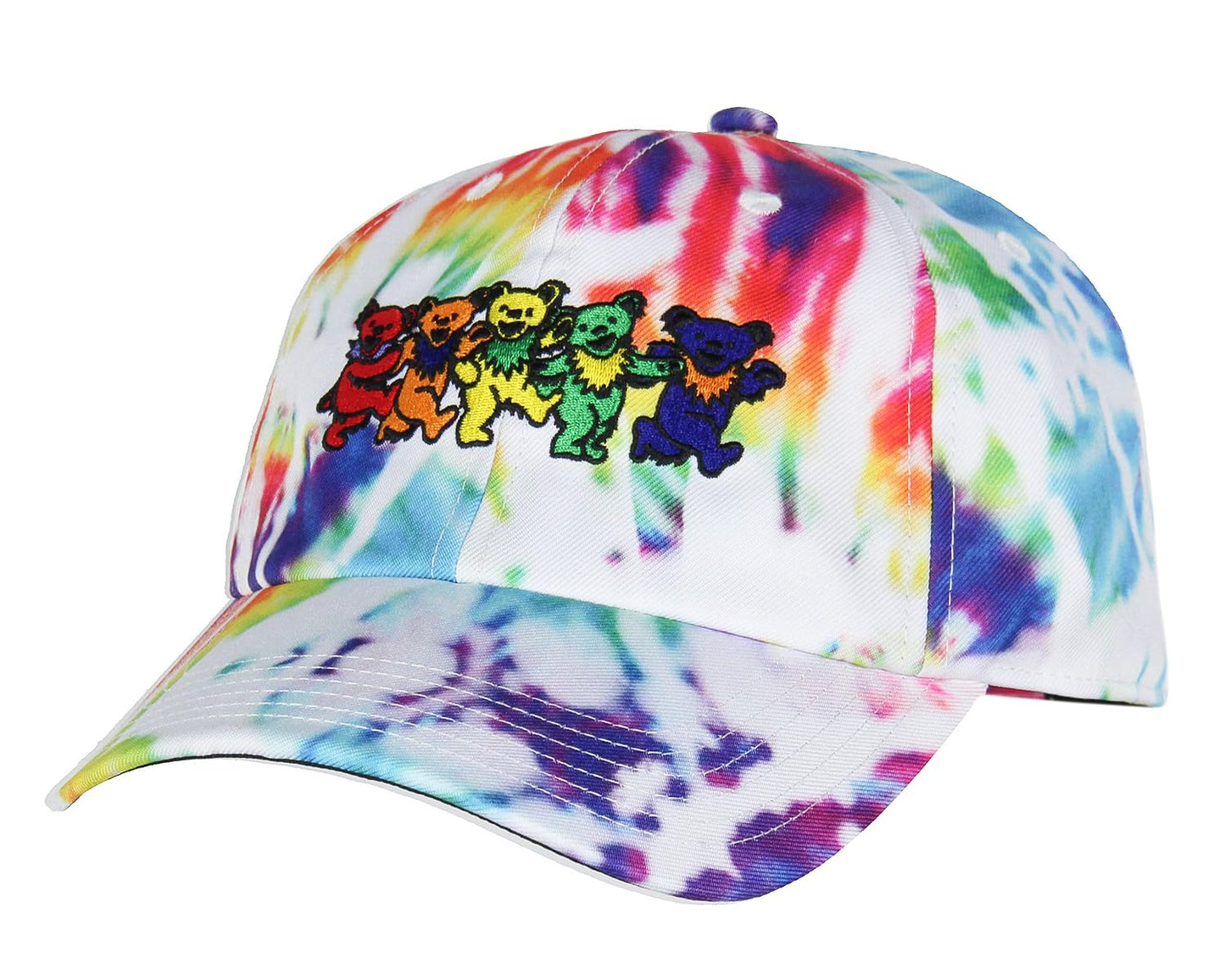 Bioworld Grateful Dead Embroidered Dancing Bears Tie-Dye Adjustable Snapback Adult Dad Hat Cap OSFM Multicolored