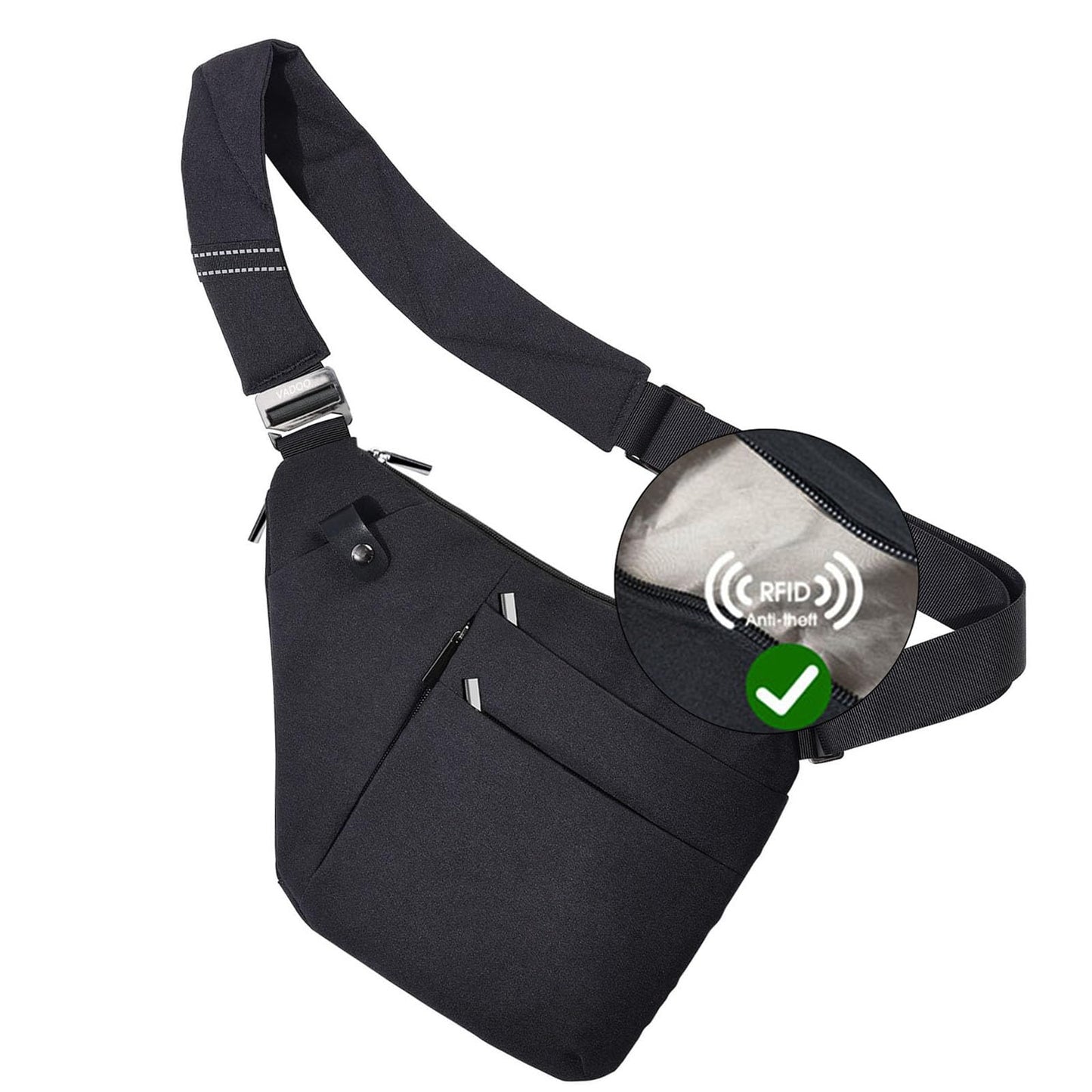 VADOO Anti-theft Sling Bag, RFID Blocking Crossbody Bag for Women and Men Lightweight Shoulder Chest for Travel Sport, Black Large