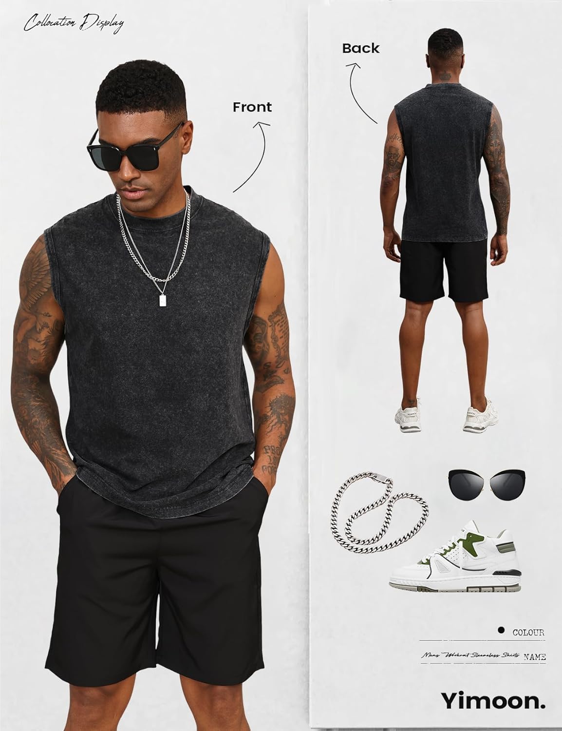 Yimoon Men's Tank Tops - Acid Wash Cotton Sleeveless Workout Tees | Loose Fit Gym Muscle Shirts