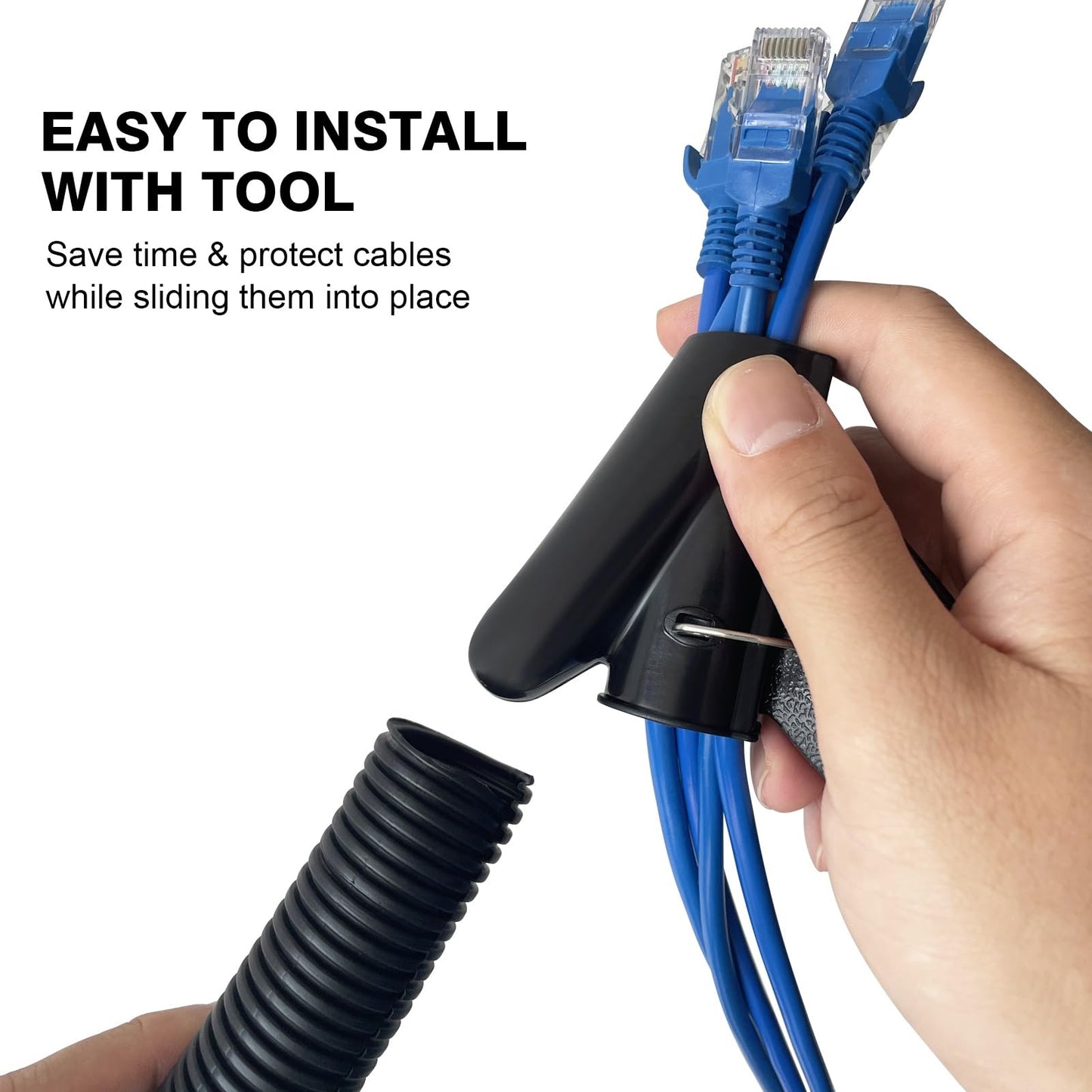 CrocSee 25ft - 1/4 inch Flame Retardant Split Wire Loom Tubing with Installation Tool - Flexible Wire Covers Cord Protectors - Black