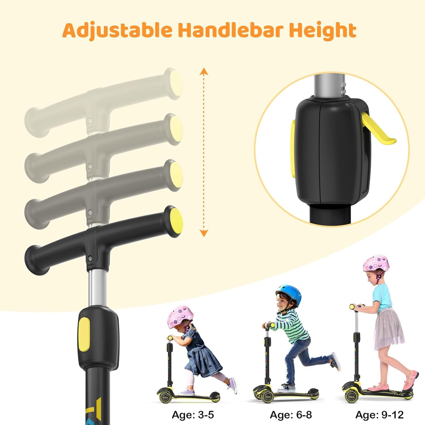 TONBUX Kids Scooter - Light-Up 3-Wheel Kick Scooter for Ages 3-12 | Adjustable Height & Anti-Slip Deck