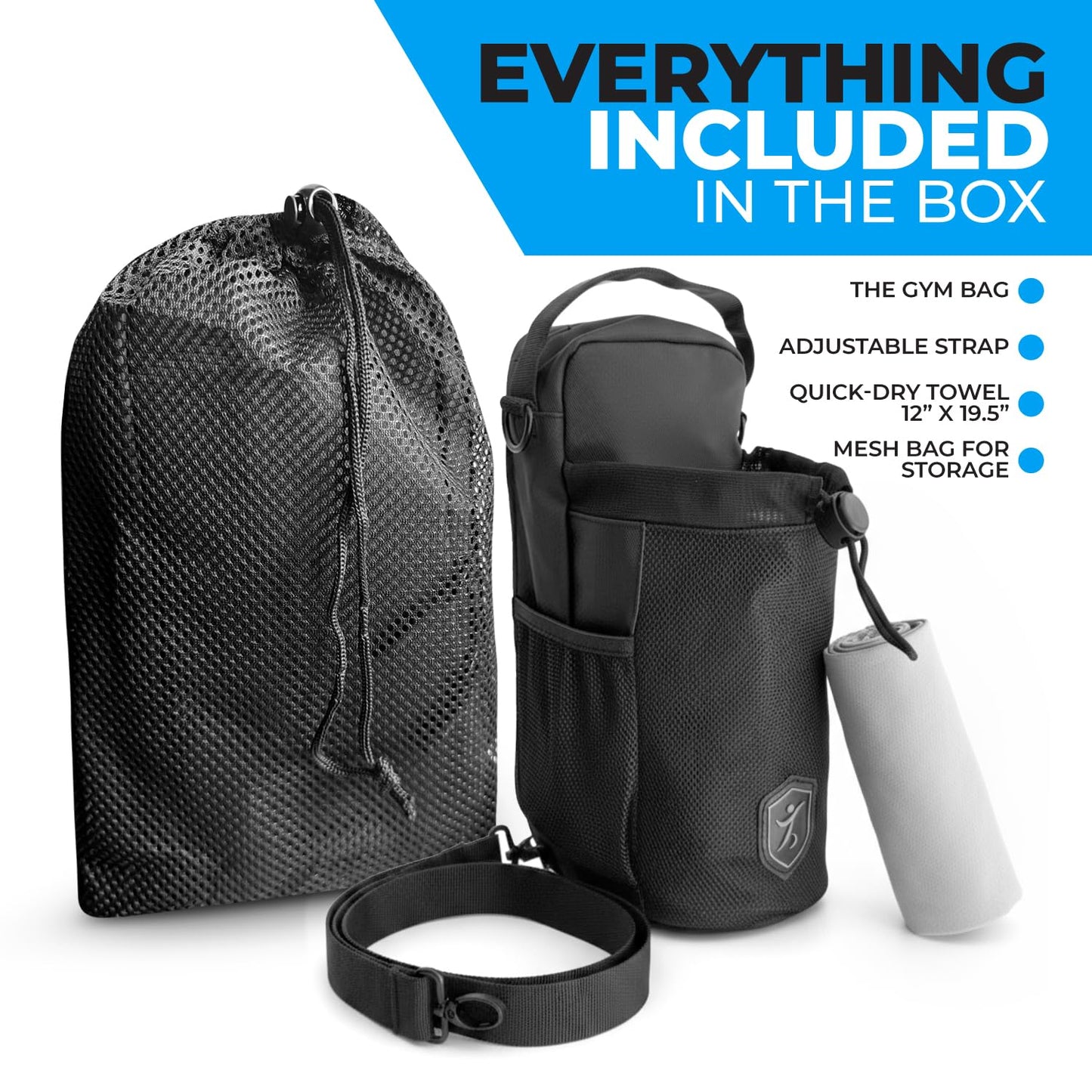 Magnetic Gym Bag with Double-Sided Handles, Heavy-Duty Bottle Holder with Key Hook, Reflective Badge, Elastic Mesh Closure, Waterproof, Strong Magnet, Box & X Stitching, Fits Most Bottles