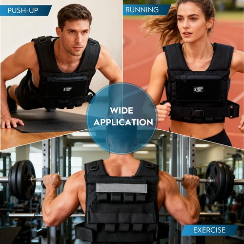 ENERGI CORE Adjustable Weighted Vest , 20lbs/30lbs/40lbs - Heavy Duty Tactical Weight Vest for Men & Women Workout - Removable Iron Weights, Reflective Strip & Zipper Pocket - Strength Training, Running & Fitness