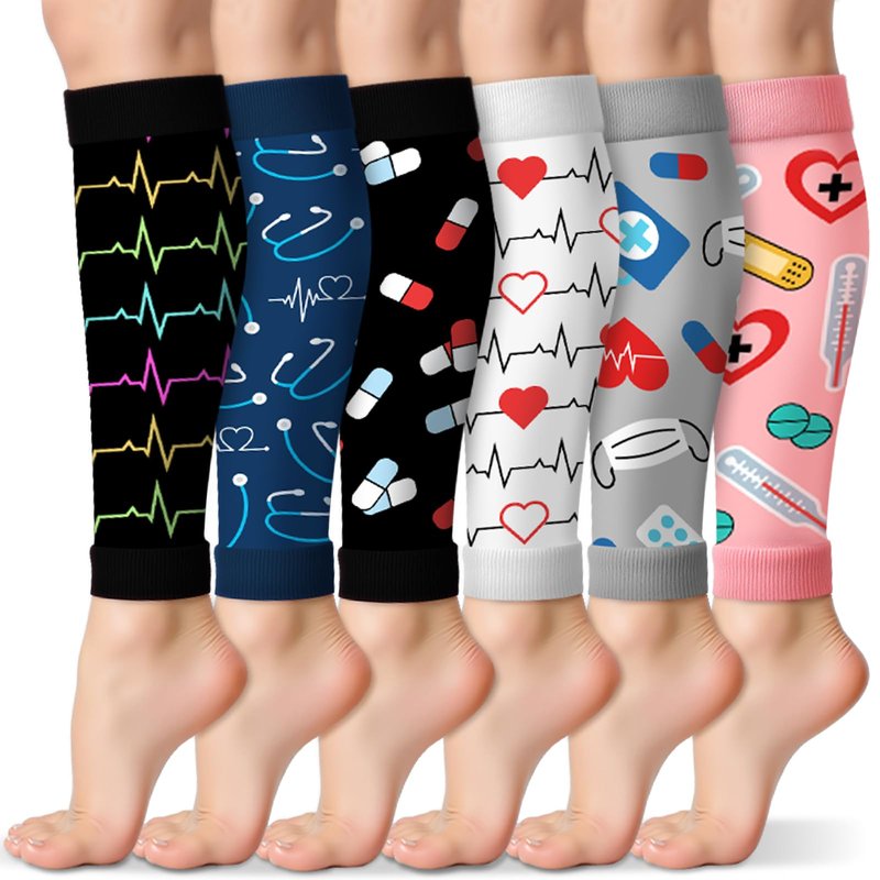 Hercicy 6 Pairs Nurses Week Appreciation Gifts Calf Compression Sleeve for Women Footless Compression Socks Support Sports Elastic Leg Sleeve for Nursing Week Graduation Thank You Gift(Classic)
