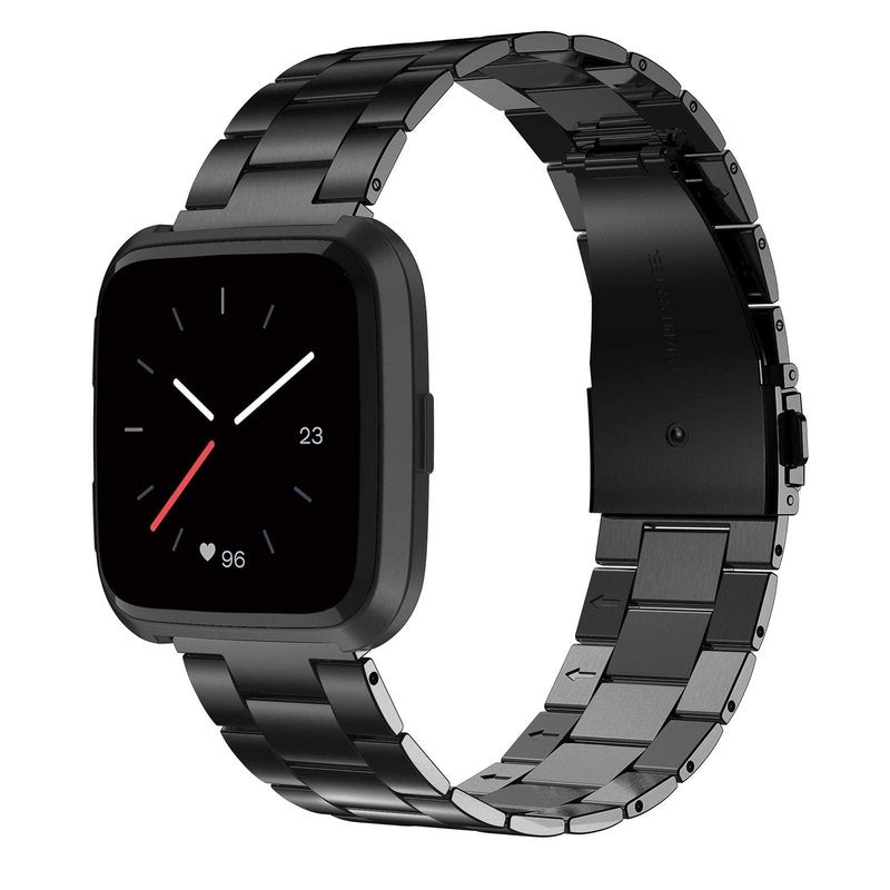Wearlizer Stainless Steel Band Compatible for Fitbit Versa/Versa 2/Versa Lite Bands Women Men,Ultra-Thin Lightweight Replacement Band Strap Bracelet Compatible for Fitbit Versa Black