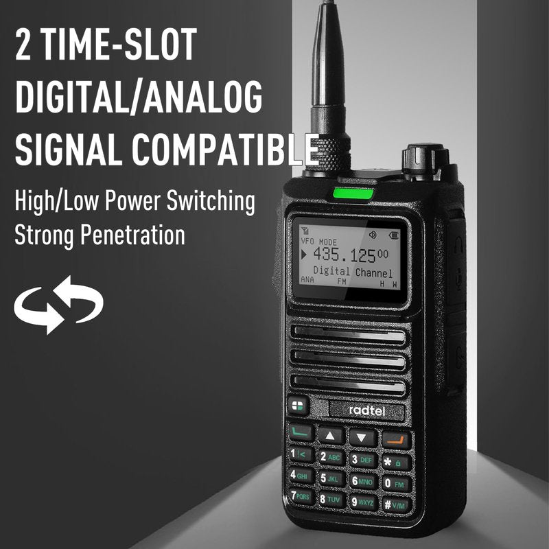Radtel RT-4D DMR Radio 1024 Channels Walkie Talkie, Dual Band Dual Mode Analog/Digital Two Way Radio, Dual Time Slot Tier 1+2, Ham Radio UHF VHF Spectrum