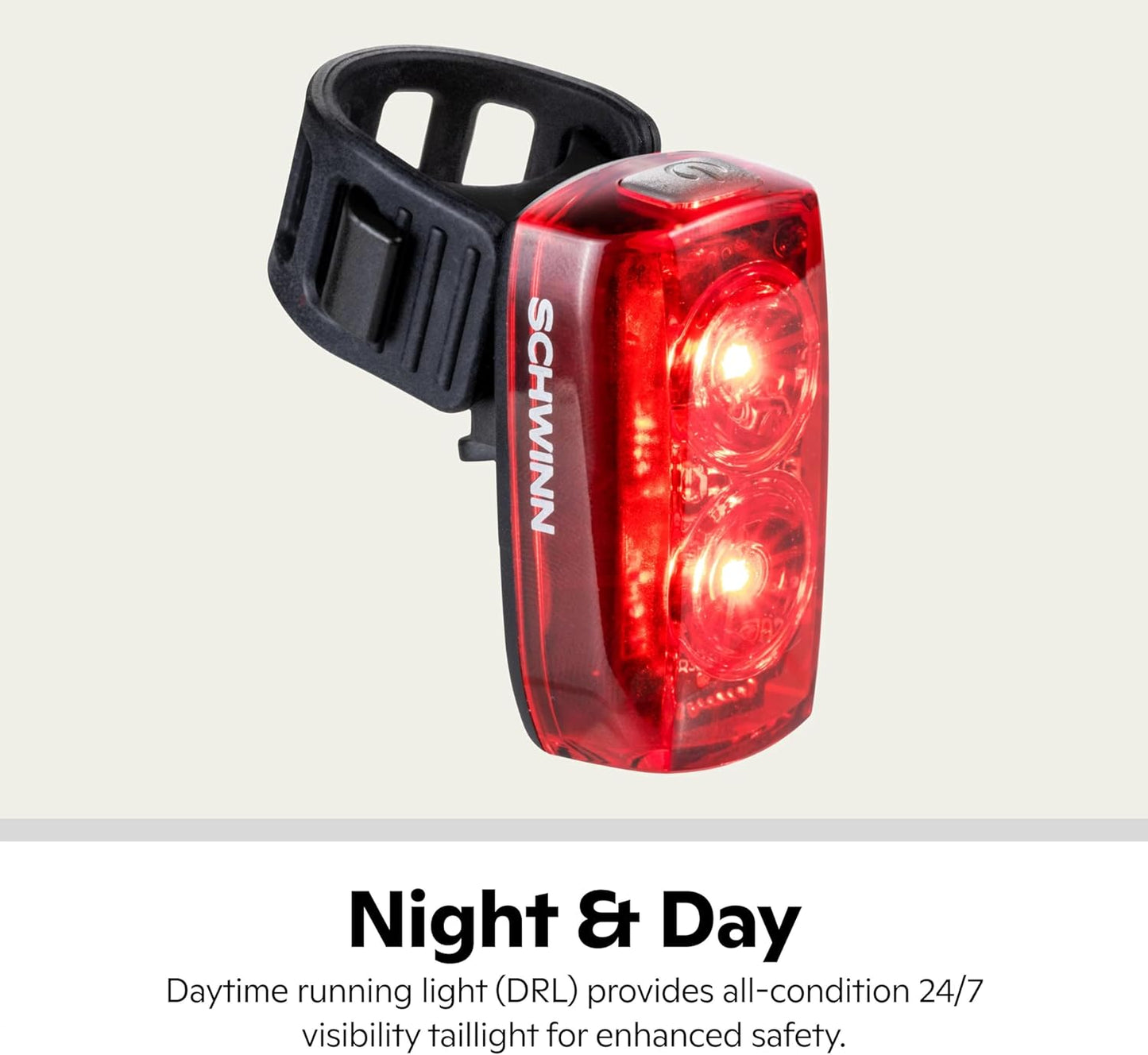 Schwinn USB Rechargeable Taillight - 25-80 Lumen Daytime Running Light with Easy Installation & USB-C Charging
