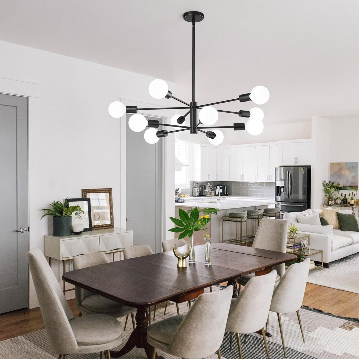 8-Light Gold Sputnik Chandelier - Modern Adjustable Ceiling Light for Dining Room, Kitchen & Foyer