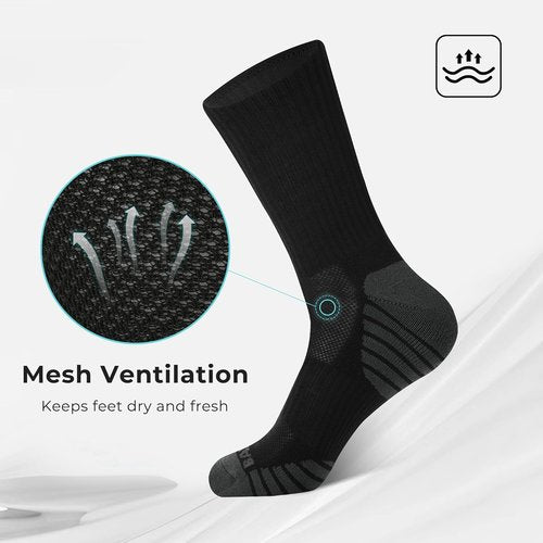 BAMBOO COOL Men's Athletic Crew Socks - Cushioned, Moisture-Wicking, Breathable Arch Support | 6-Pack