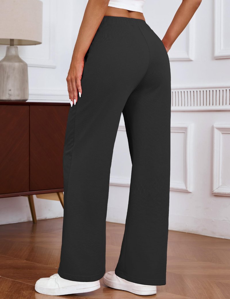 Warmrole Wide Leg Sweatpants for Women High Waisted Baggy Workout Casual Joggers Pants with Pockets, Black, Medium