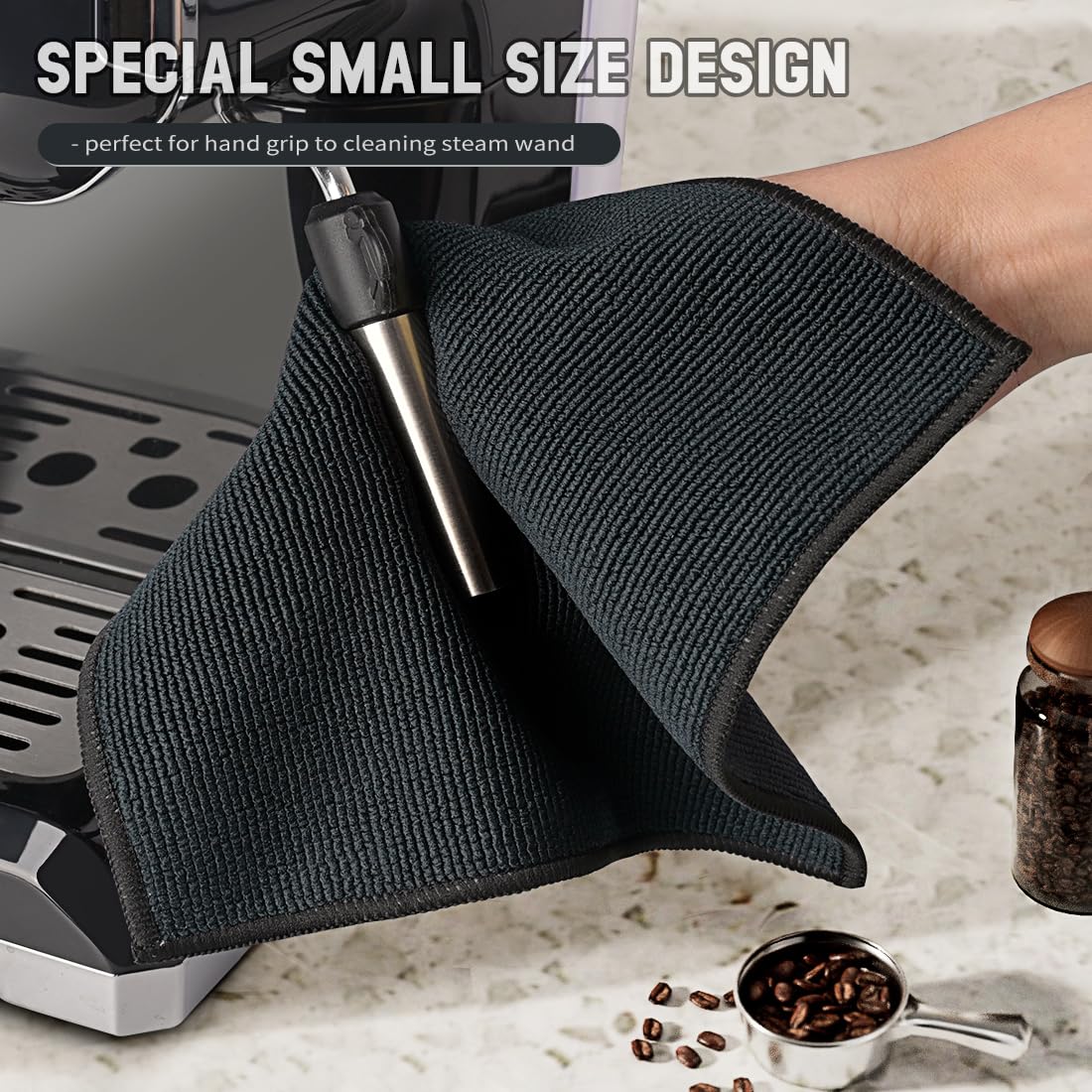 CAFEMASY Barista Towels Espresso Machine Accessories - 4 Pack Premium Absorbent Barista Cloth 8"x 8" Microfiber Coffee Machine Steam Wand Cleaning Rag Coffee Towel for Espresso Bar