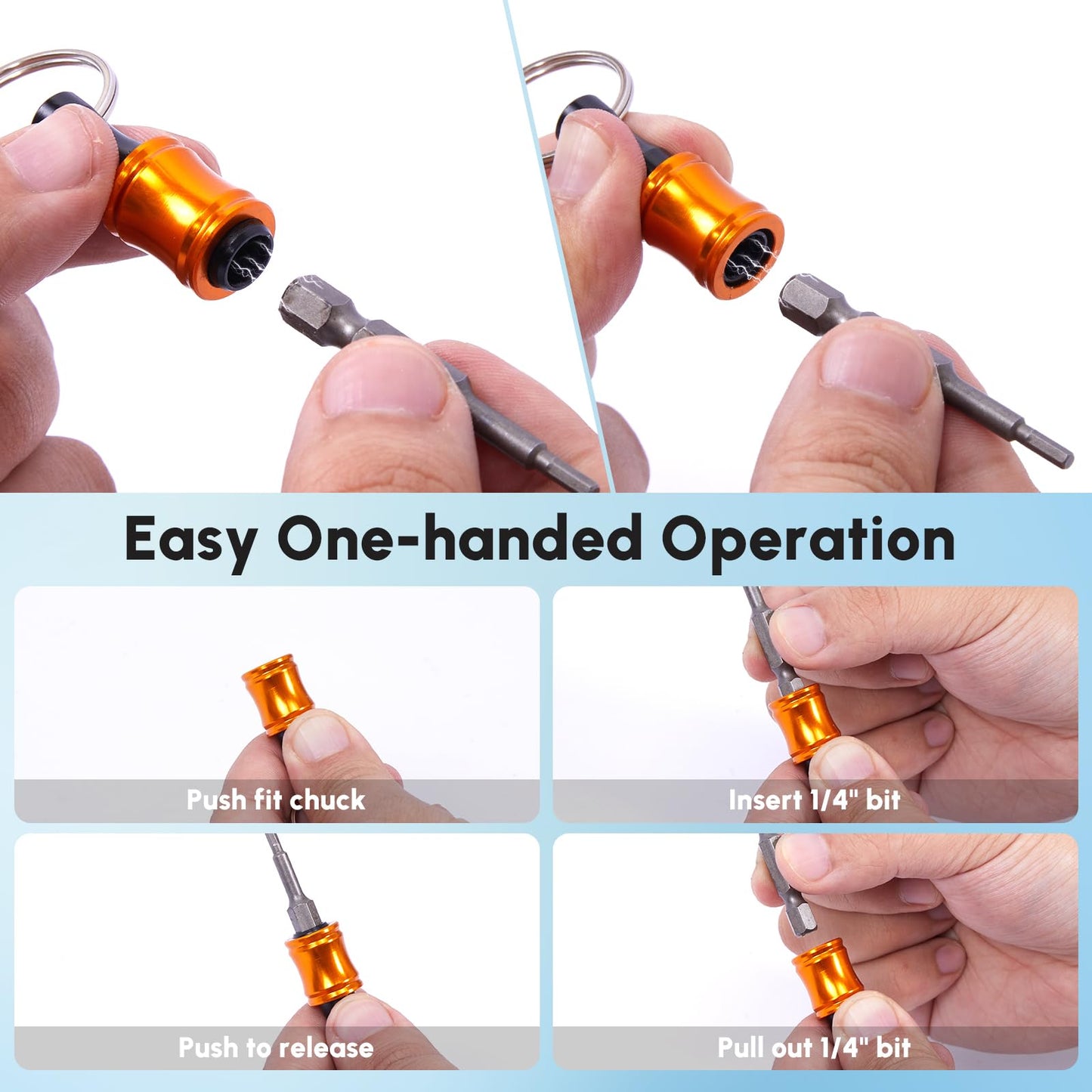 12 Pack 1/4" Hex Bit Holder Key chain - Aluminum Alloy Quick Release Bit Holders with Carabiner for Drill, Screwdriver & Impact Driver - Portable Tool Gift for Men (Multi)