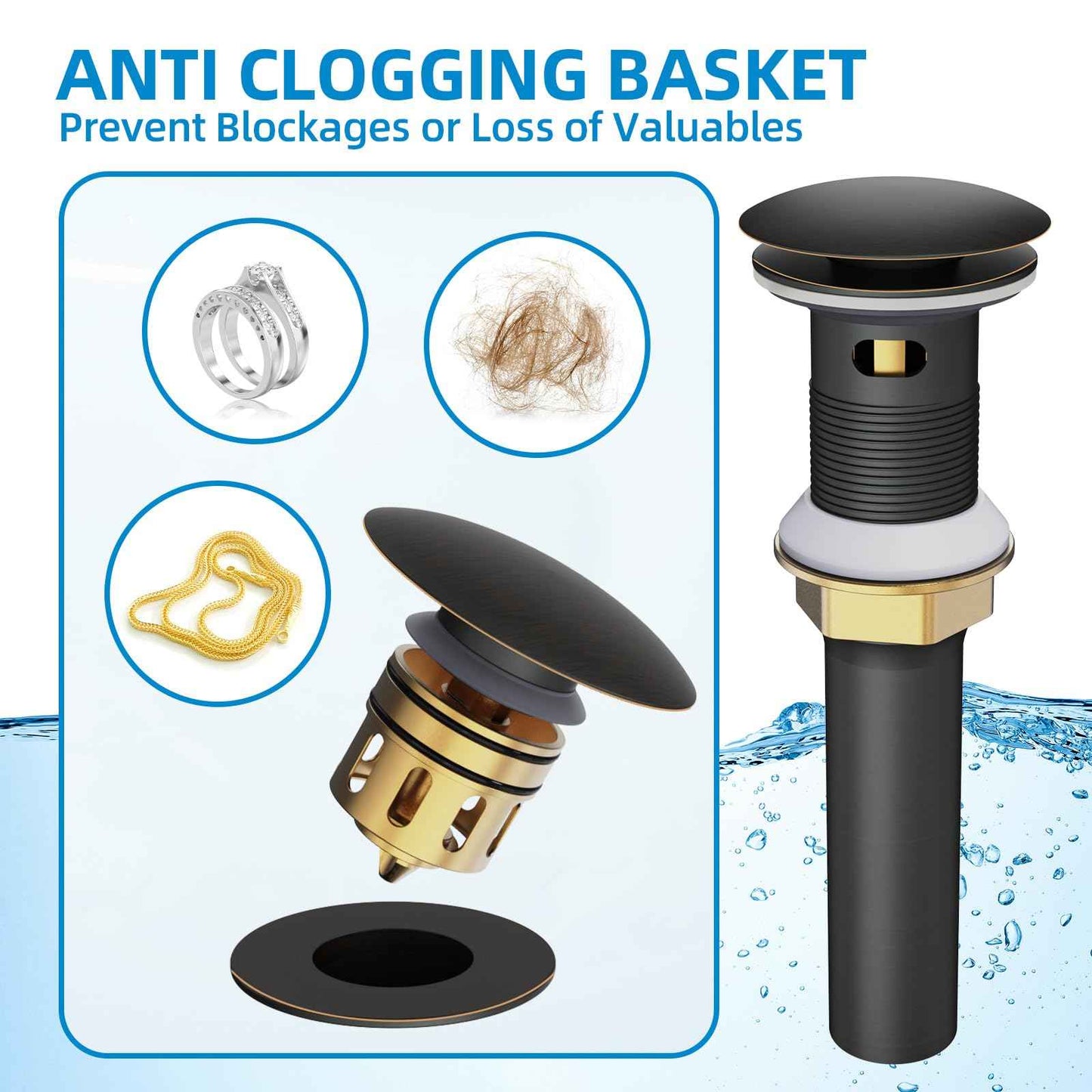 Yodel Faucet Bathroom Sink Drain with Overflow, Pop Up Drain for Bathroom Sink with Anti-Clogging Hair Catcher Basket,Oil Rubbed Bronze