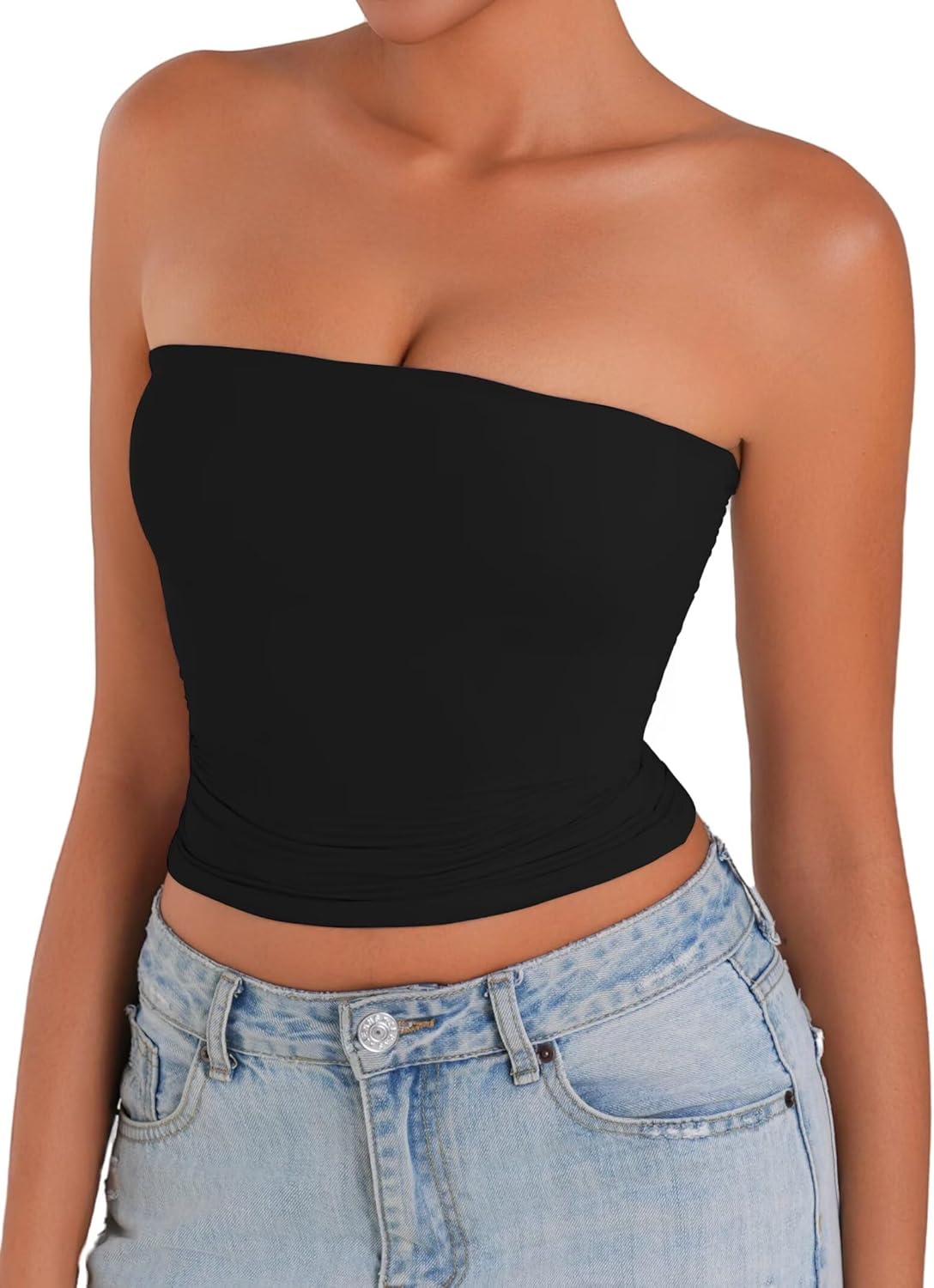 Sunzel Strapless Tube Top - Double Lined Sleeveless Crop Top for Summer Layering | Stylish Basic Bandeau