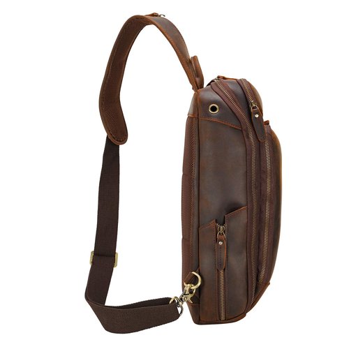 Polare Modern Style Sling Shoulder Bag Men’s Travel/Hiking Daypack with Full Grain Italian Leather and YKK Zippers