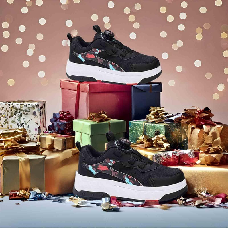 Roller Skate Shoes with 4 Detachable Wheels Kids Skateboarding Shoes Slip in Roller Sneakers for Girls Boys Birthday Thanksgiving Christmas Day Black
