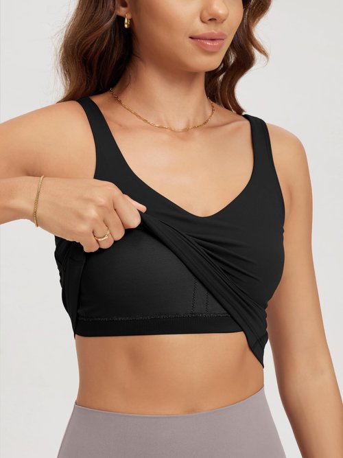 ODODOS Cloud Feeling Tank Bra for Women U Back Wirefree Longline Sports Bra Yoga Top with Removable Pads, Black, Medium