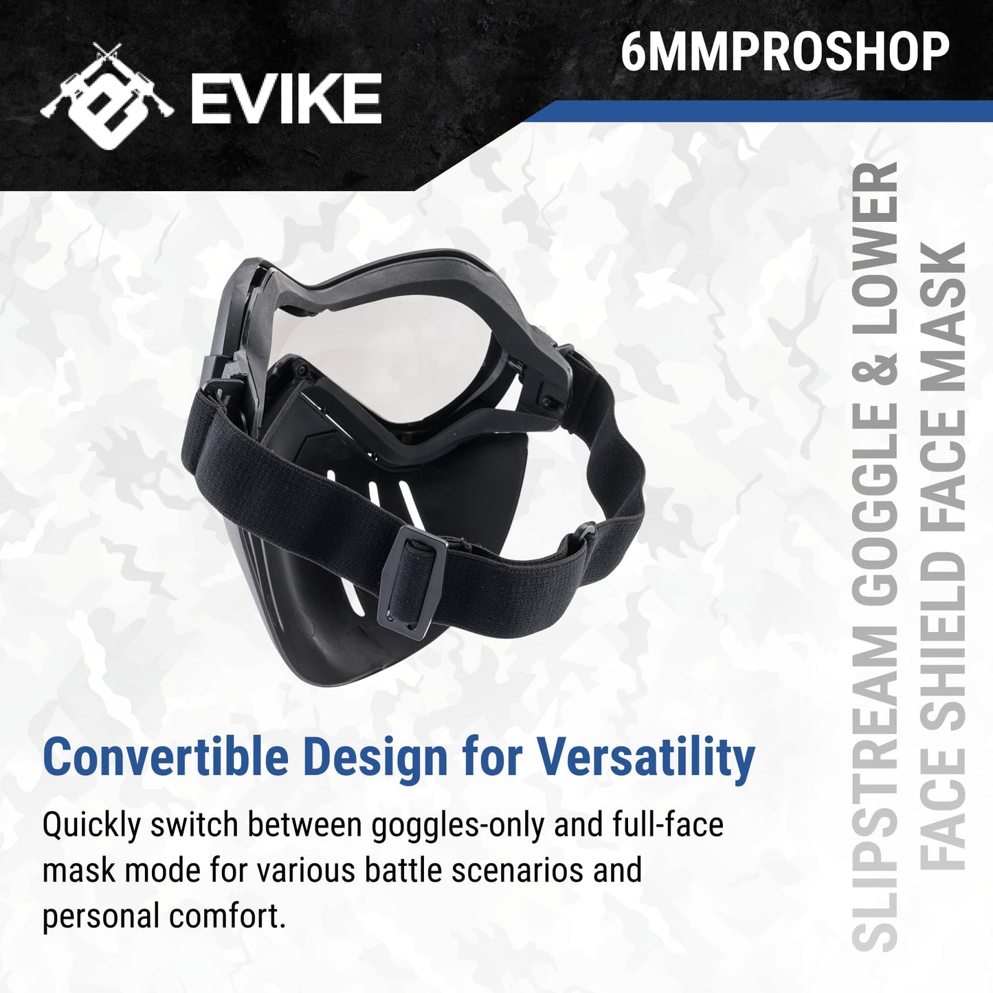Evike Airsoft Airsoft - 6mmProShop - Slipstream - Goggle and Lower Face Shield Face Mask (Color: Black Frame/Tinted Lens)