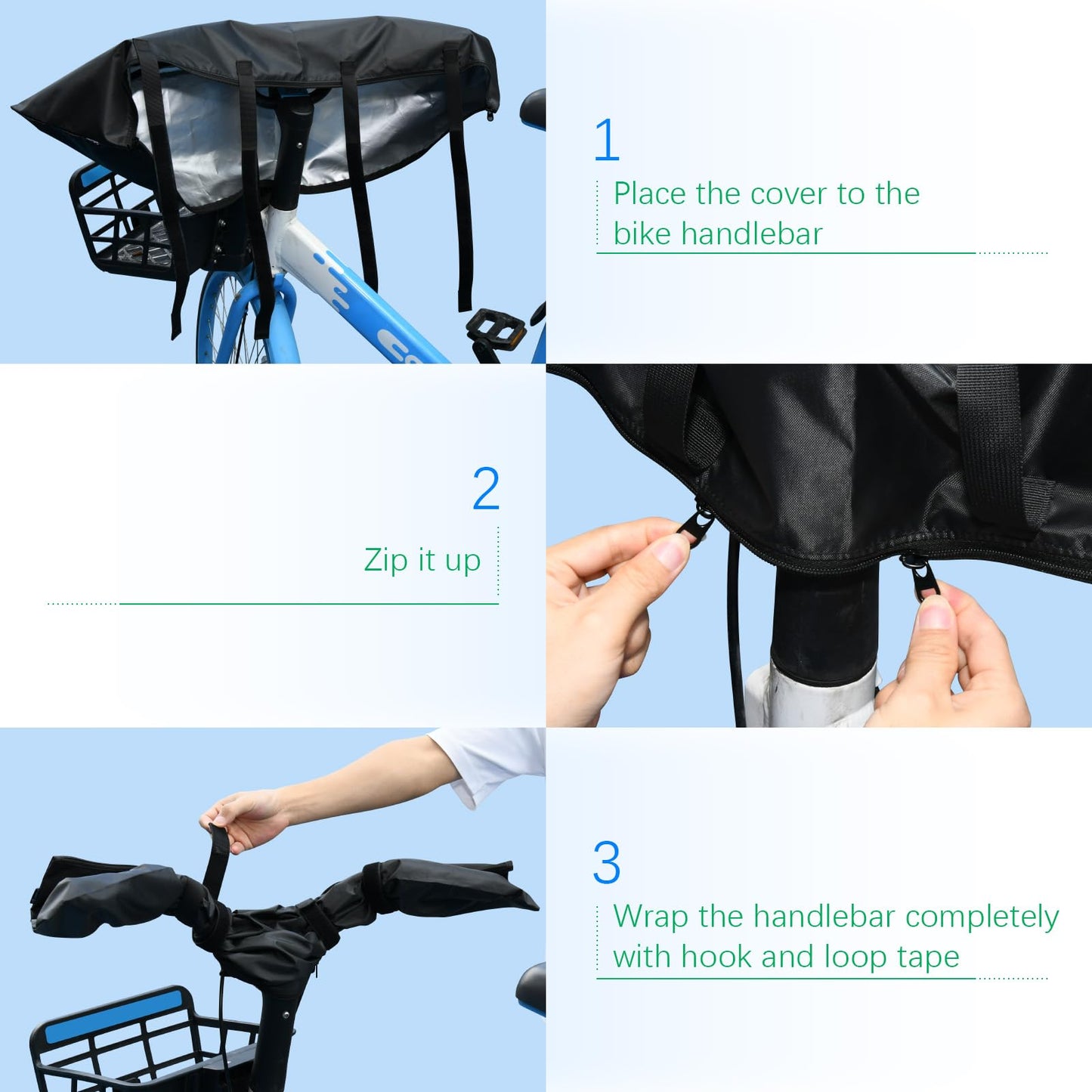 Easecos Ebike Handlebar Protective Cover Waterproof Electric Bicycle Handlebar Hood Rain UV Protection Sleeve Case with Zipper and Fastening Strap for Electric Bike Cycling Equipment