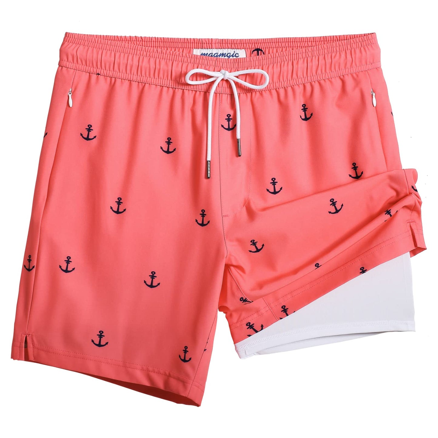 maamgic Swim Trunks Men 2 in 1 Mens Bathing Suit 7 Inch Quick Dry Mens Swimming Trunks with Zipper Pockets