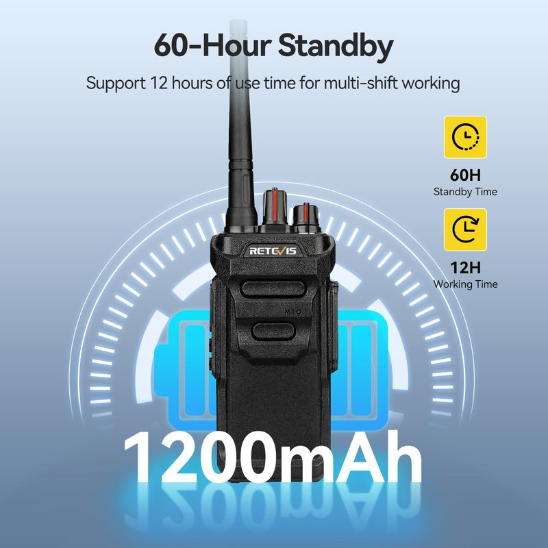 Retevis RT48 IP67 Waterproof Walkie Talkie,Heavy Duty 2 Way Radio with Earpiece,Military Grade,Rugged,Squelch,VOX,SOS Alarm,1200mAh Rechargeable Two Way Radio,for Hunting Emergency Outdoor(2 Pack)
