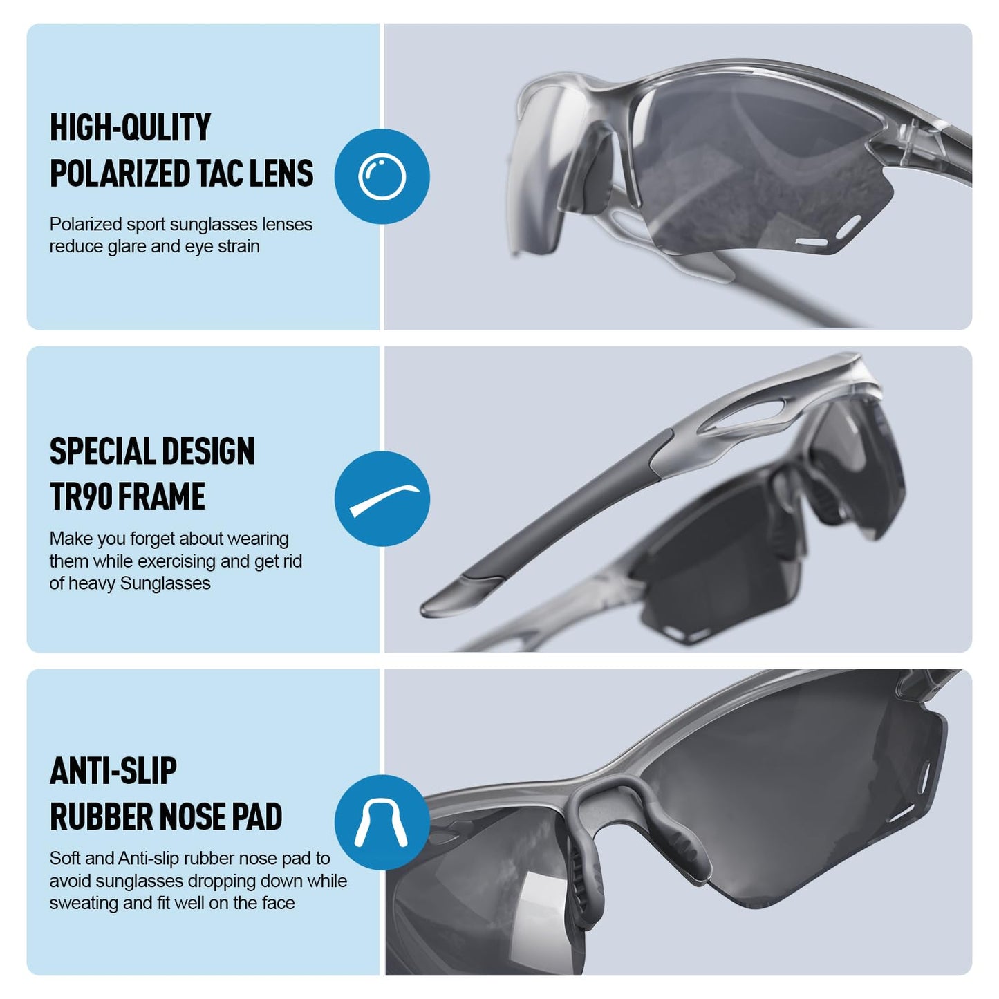 Polarized Sports Sunglasses for Men Women, Idea for Baseball Cycling Fishing Running Driving Golf Motorcycle silver Glasses TR90 Unbreakable Frame