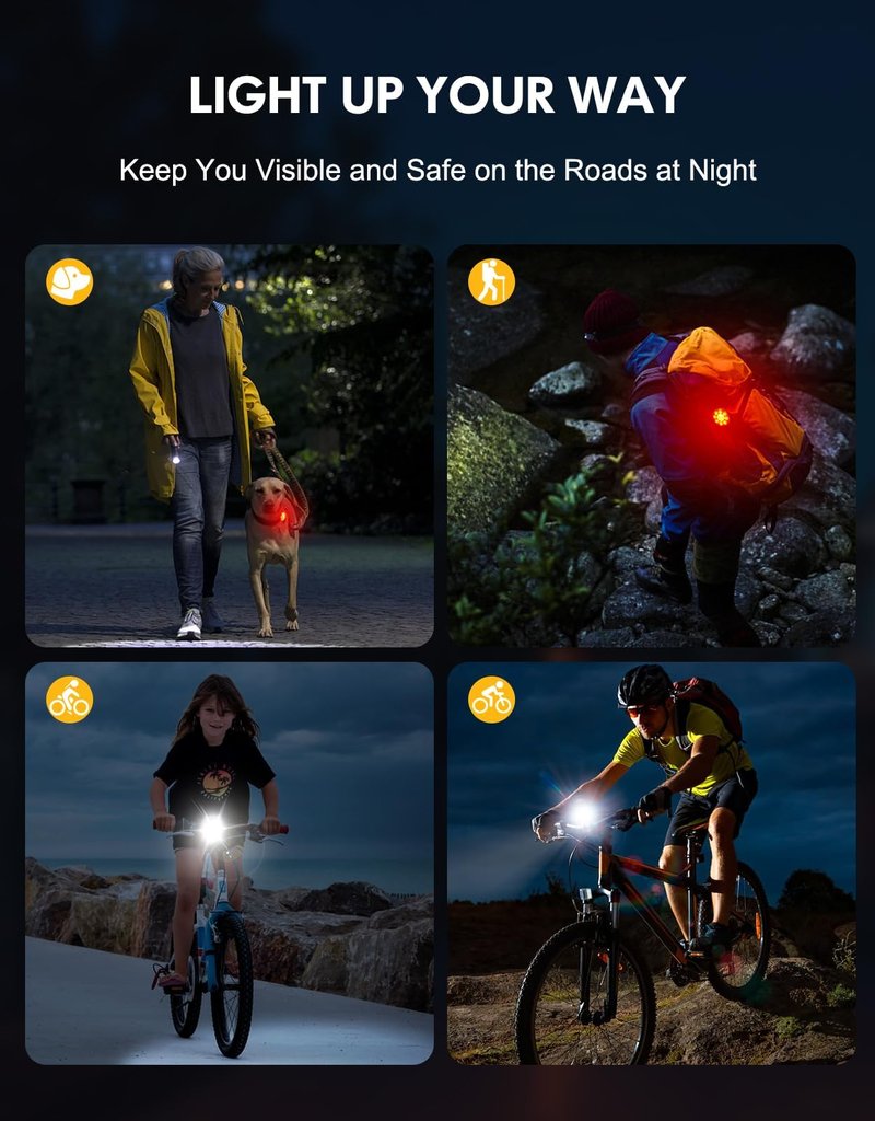 Cuvccn Bike Lights Super Bright, Rechargeable Bicycle Lights Set Multiple Modes, Waterproof Bike Lights for Night Riding/Cycling Safety, Front and Back Bike Reflectors Light, Long Battery Life