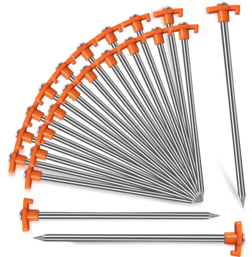 Nexboraque 20 Pack Tent Stakes - 9.75 Inch Galvanized Non-Rust Ground Stakes Heavy Duty Canopy Anchors Metal Tent Pegs for Camping, Garden, Hiking, Orange