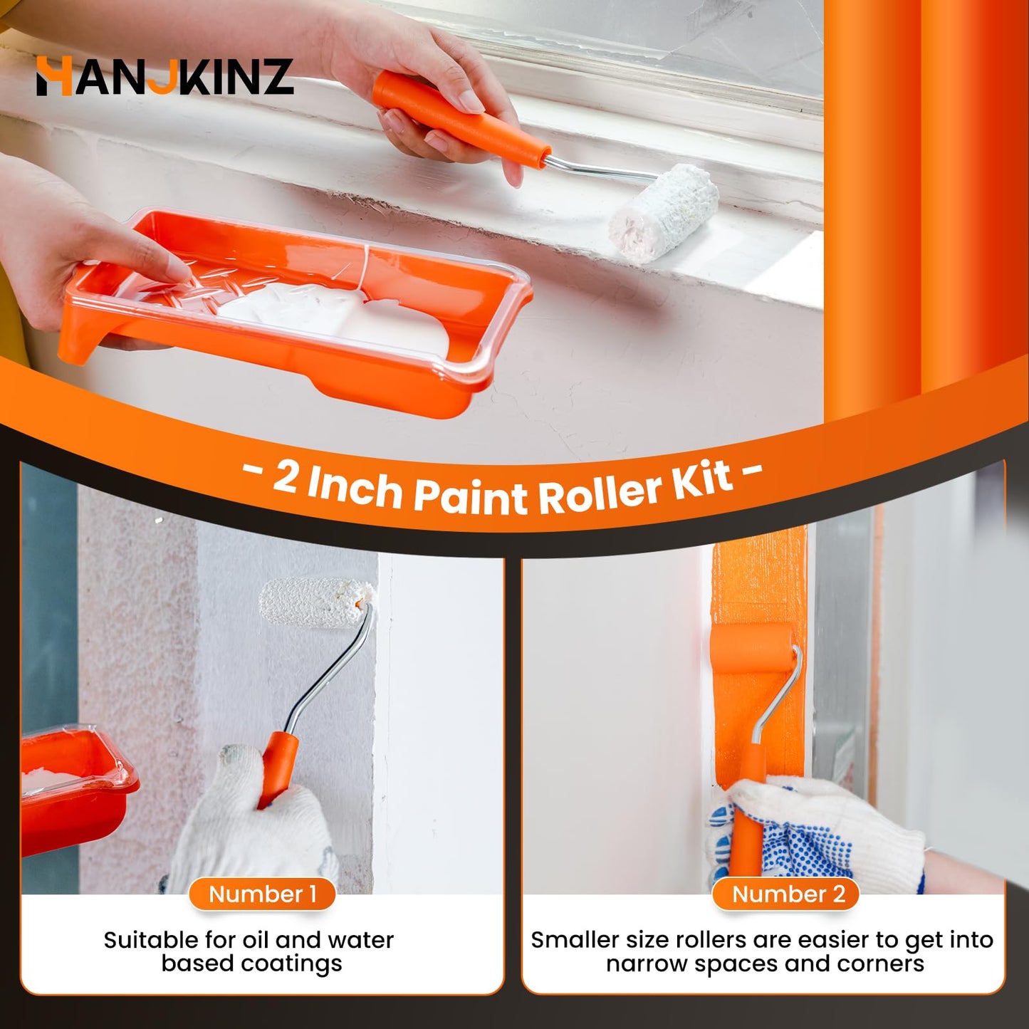HANJKINZ 2 inch Paint Roller Kit, 20 Pack Small Paint Roller Set with High Density Foam Paint Roller and 3/8" Nap Microfiber Covers, Touch Up Mini Paint Rollers for Wall, Door, Cabinet, Craft