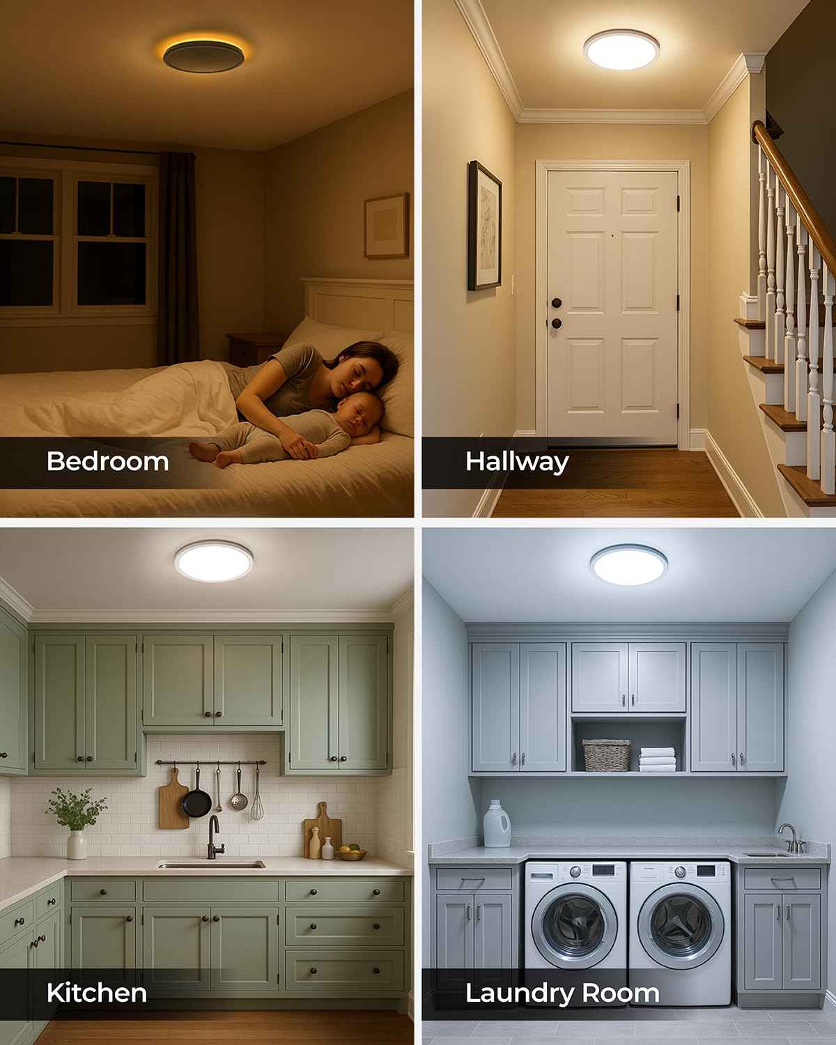 Matane LED Flush Mount Ceiling Light Fixture with Night Light, 1800LM 3000K/4000K/5000K Selectable, Dimmable Low Profile Ceiling Light for Kitchen Bedroom Hallway, 8.7inch Round White