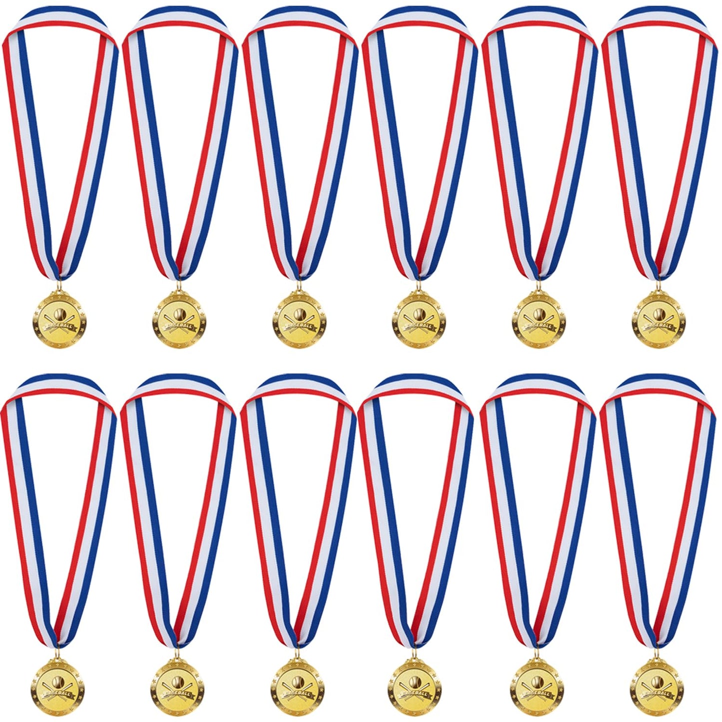 LZHZH 12 Pack Baseball Medals with Neck Ribbons for Kids and Adults - Perfect Party Favors and Sports Game Prizes 2-Inch