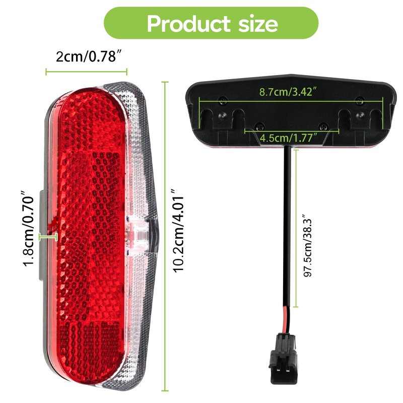 Varstrom Ebike Rear Tail Light,6V-60V LED Warning Light High Brightness Tail Brake Light with Waterproof SM Connector&38.3" Cable Length Electric Bike Accessories for BAFANG Mid Motor and hub Motor