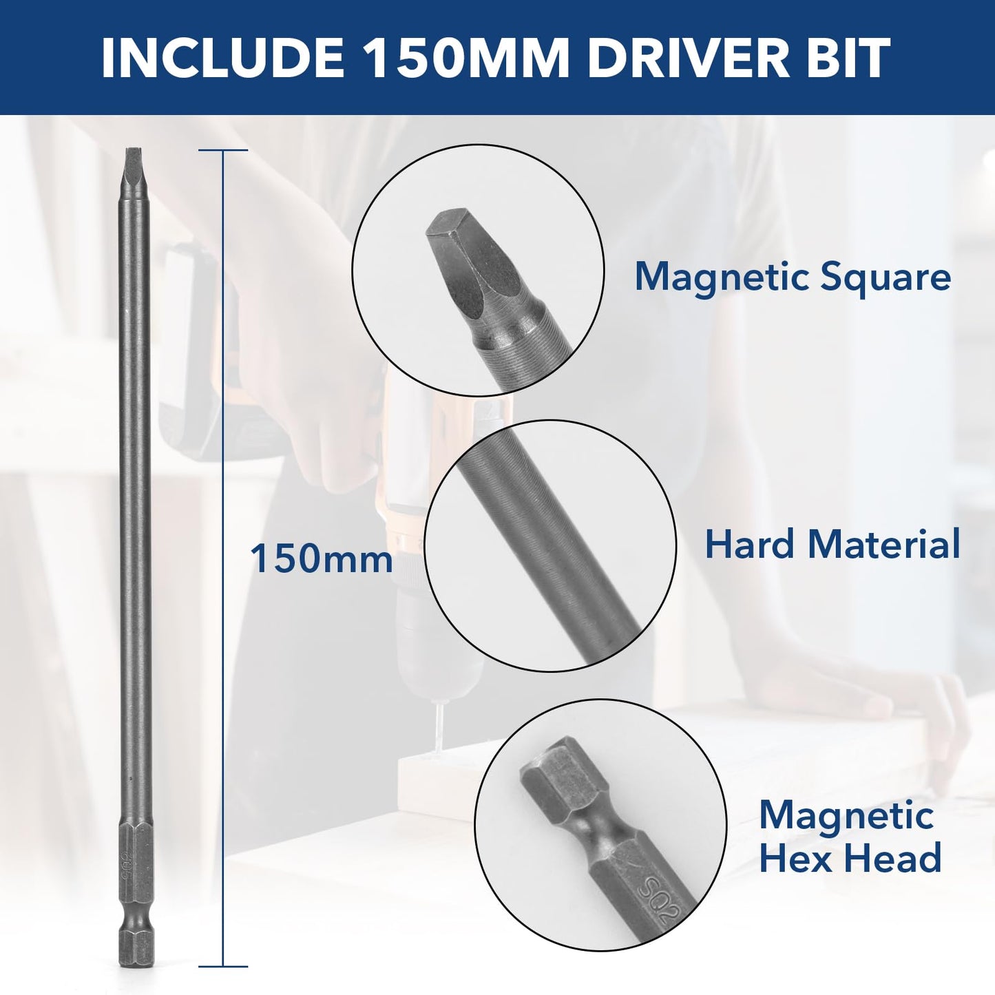 Bobibbi Pocket Hole Screws #8x1, Coarse Thread Wood Screws 300Pcs, Washer Head with Square Drive, 150MM Drive Bit Included