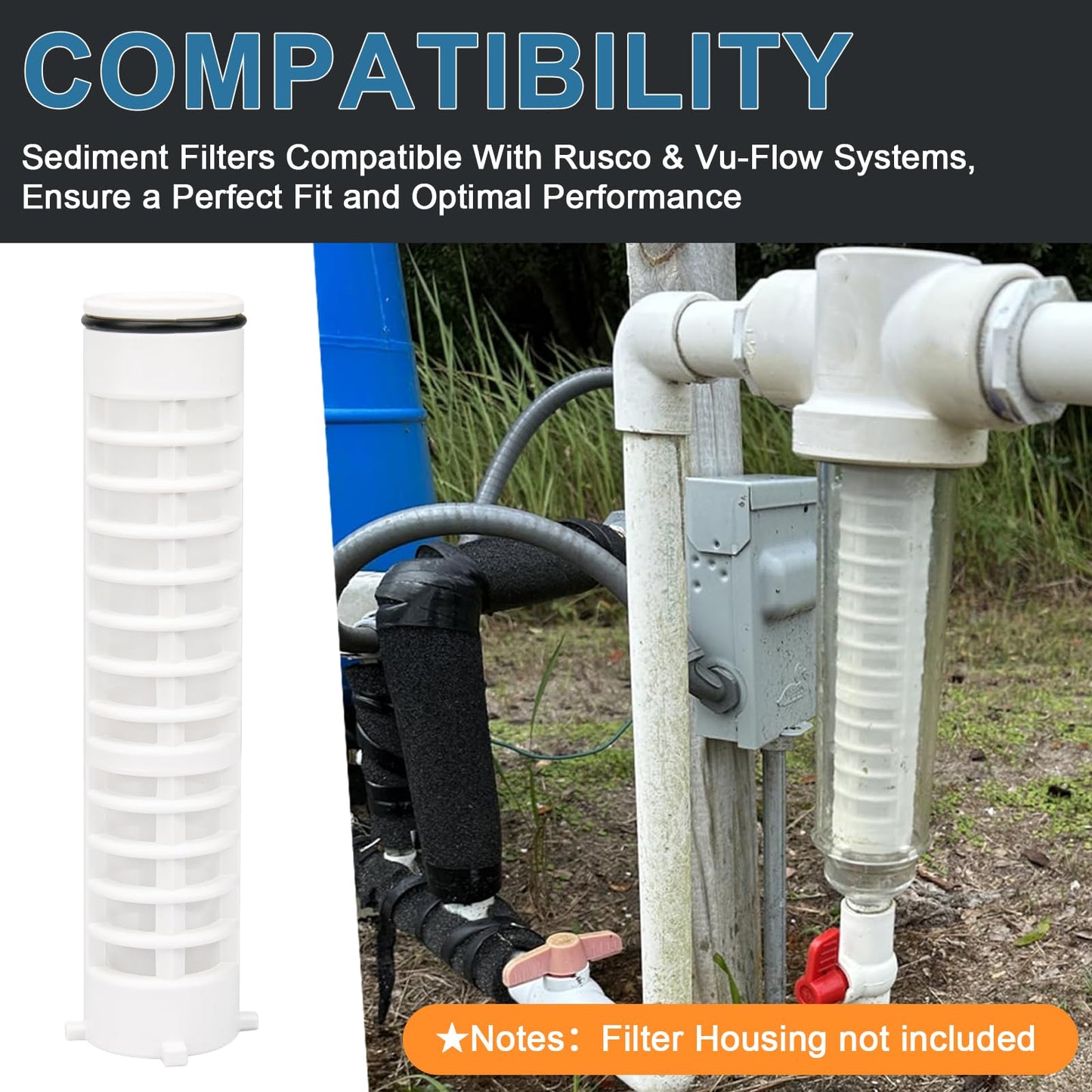 Replacement 1-1/2" 100 Mesh Spin Down Filter Screen FS1-1/2-Re for Rusco & Vu-Flow Filtration System, FS1 1/2-100 Water Filter Element Effectively Filters Sand and Silt, Protecting Plumbing - 5 PACK