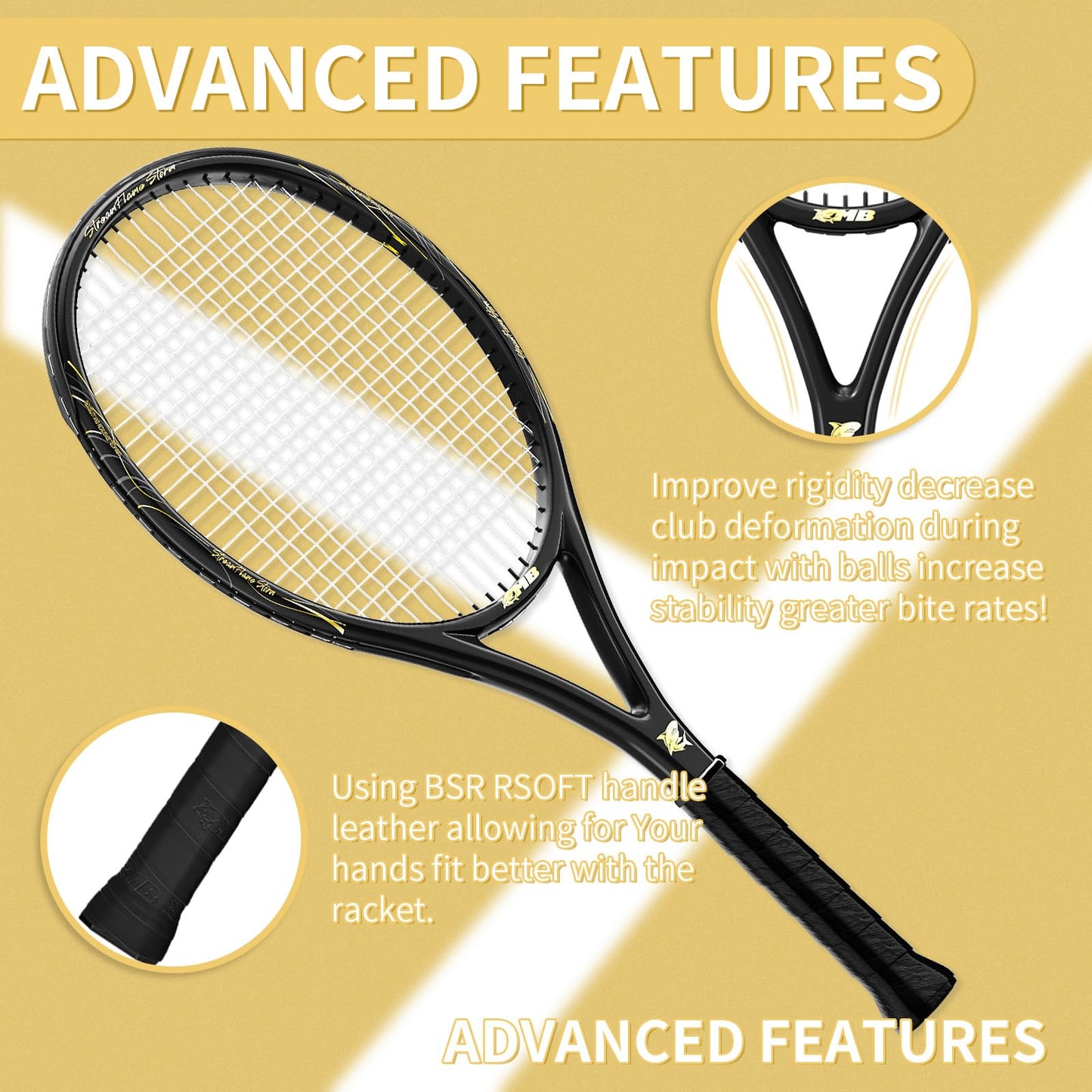 MBFISH Tennis Racket - Super Value Set with Pre-Strung, Comfortable Handle, 27'' Tennis Racquet for Adults, Includes 4 Tennis Balls, 2 Overgrips and 2 Tennis Bag (White Black)